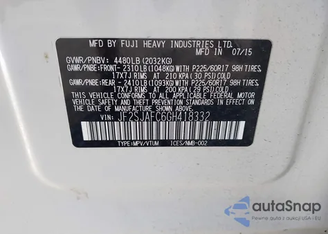 2016 Subaru Forester 2.5I Premium z USA, uszkodzony, nr VIN JF2SJAFC6GH418332